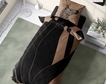 Zebra Bedding, Duvet Cover with pillow, Single Bedding, 100% COTTON, Decorative Bedding, Pillow Cover, Bedding Set, Artdeco