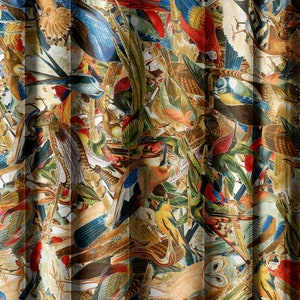 Vintage birds upholystery velvet fabric heavy weight