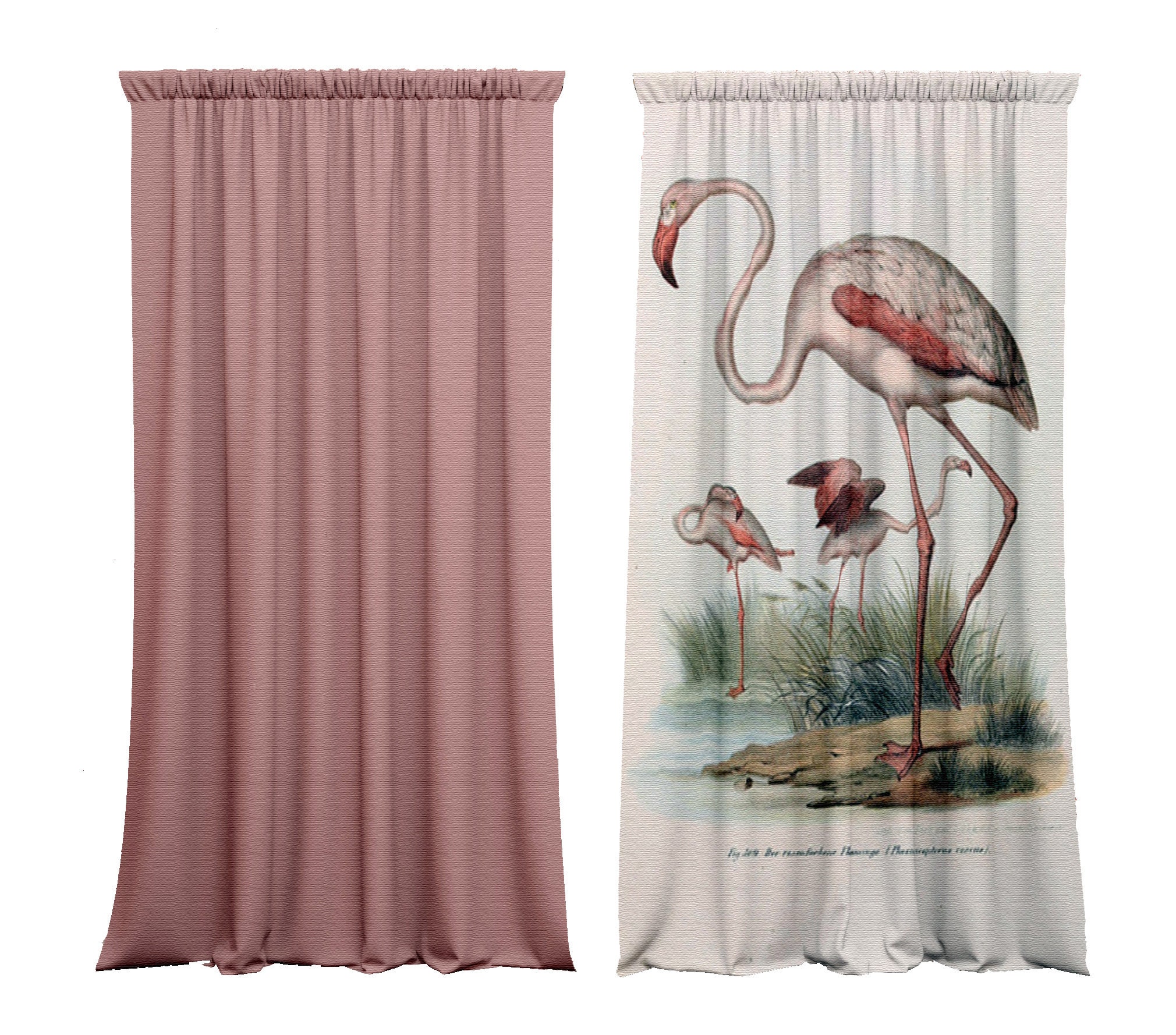 Set of 2 Blackout Curtains, Room Divide Screen Wall Panel, Flamingo