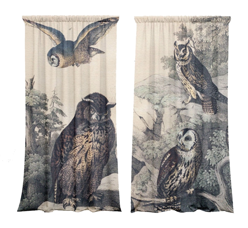 Set of 2 Curtains With Owls, Blackout Curtains, Vintage Birds Etsy