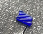 Rare cobalt blue striped sea glass Ribbed sea glass Pendant size quot 0.7 quot jewelry supplies, mosaic making, art, home decoartion (i9)