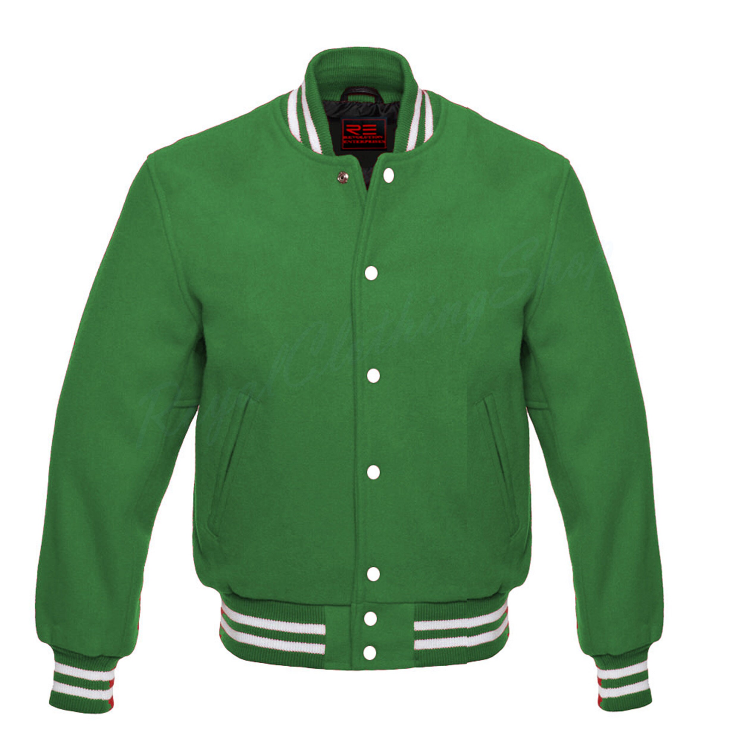 All Wool Green with White stripes Varsity Jacket Letterman Etsy