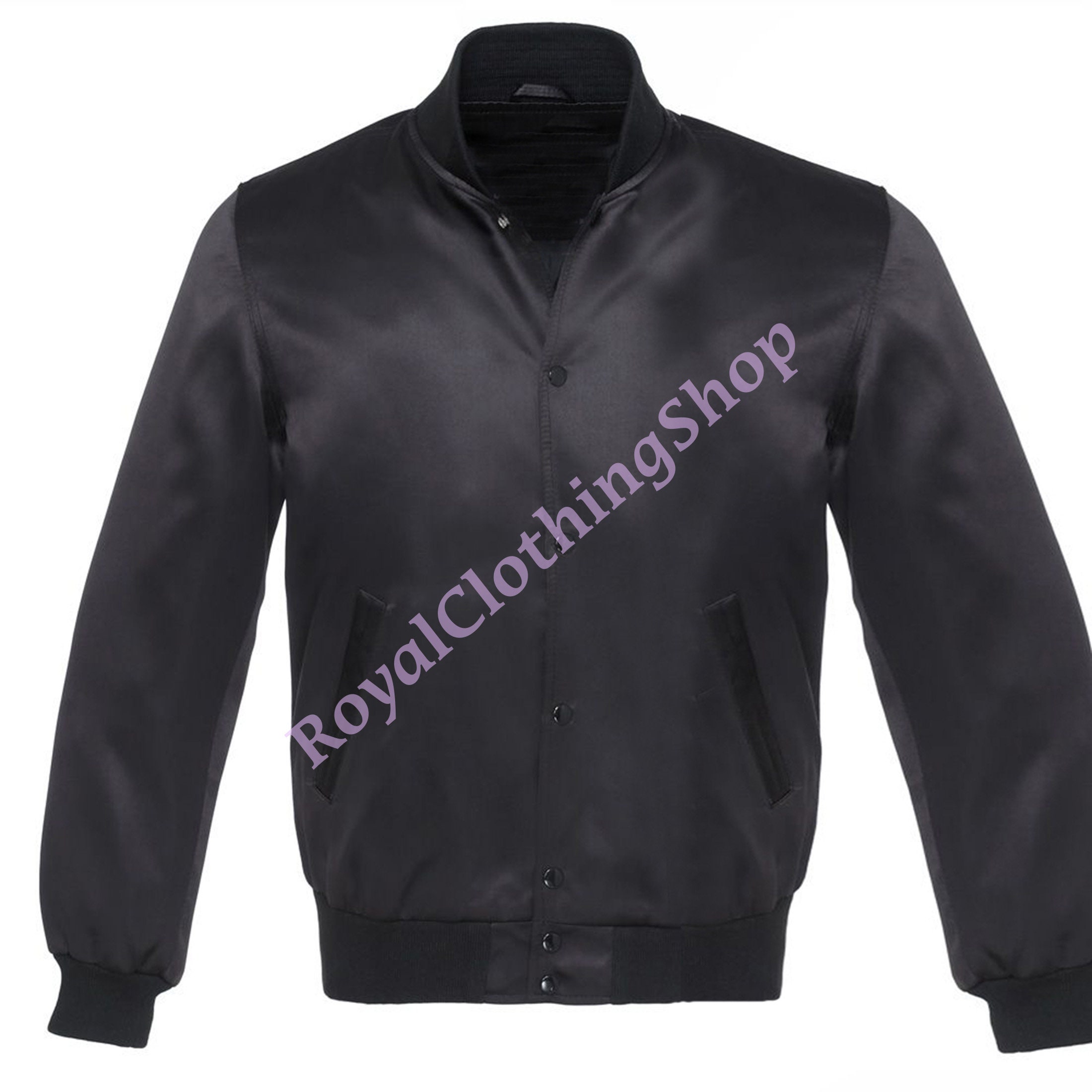 Premium Varsity Satin solid Black with White stripes Jacket Etsy