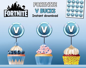 fortnite v bucks cupcake toppers printable digital clipart graphic instant download - fortnite v bucks cupcakes