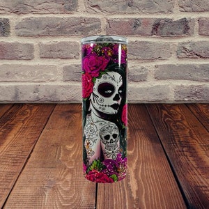 Metallic Sugar Skull Tumbler with Straw - Cracker Barrel