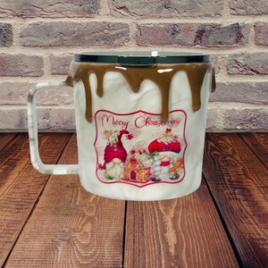 Christmas Gnome Mug for gift, Gnome mug handmade with lid, Gnome hot chocolate Christmas drip mug 14 Oz Stainless steel, Gnome gift for mom