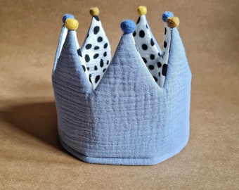 Fabric crown / birthday crown / muslin / light blue / dots