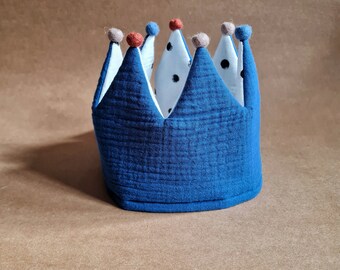 Fabric crown / birthday crown muslin / dots / royal blue