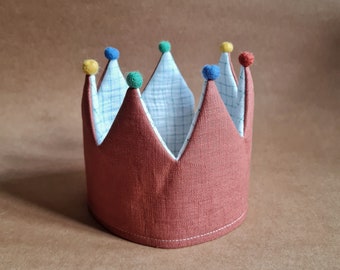 Fabric crown / birthday crown / muslin / linen / checked