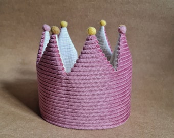 Birthday crown / fabric crown / cord / muslin / pink / light beige