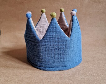 Fabric crown / birthday crown muslin / blue