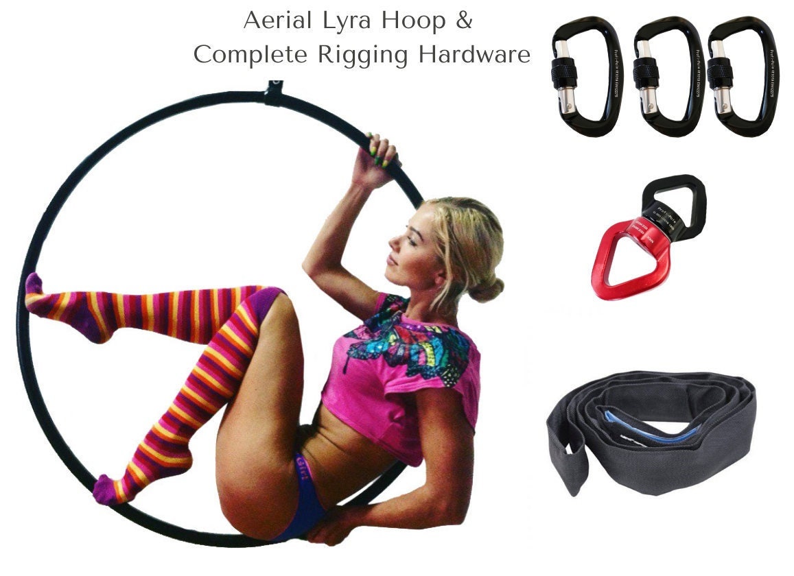 Orbsoul Aerial Lyra Hoop + Complete Rigging Hardware (Onyx Black) Safety  Certified Kit