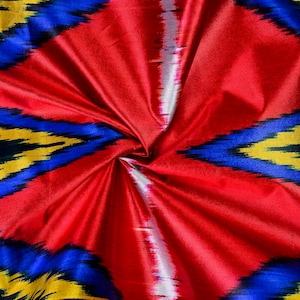 Handvävt uzbekiskt satin ikat-tyg, metervara, satintyg, handfärgat ikat-tyg, designtyg, flerfärgat tyg, atlastyg bild 2