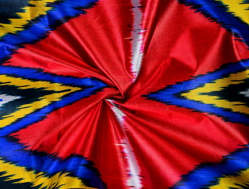 Handvävt uzbekiskt satin ikat-tyg, metervara, satintyg, handfärgat ikat-tyg, designtyg, flerfärgat tyg, atlastyg bild 2