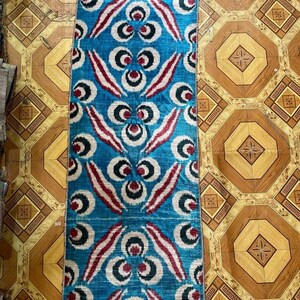 Handfärgat uzbekiskt bakhmal, handgjort sammets-ikattyg, bredd 42 cm, heminredning, handfärgat ikattyg, handfärgat ikattyg, metervara, uzbekiskt tyg bild 1
