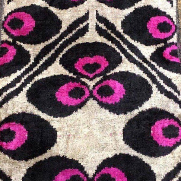 Hand-dyed Uzbek Bakhmal, Handmade Velvet Ikat Fabric, Home Decor, Design Fabric, , Handvowen Ikat, Hand dyed Ikat, By the yard, Uzbek Fabric