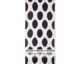 Handvävd vit och svart prickig siden-Ikat-textil, metervara, möbelklädsel, designtyg, siden-Ikat, handfärgat tyg, Ikat-dekor