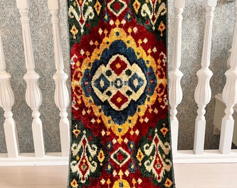 Hand-dyed  Uzbek Bakhmal, Antique pattern, Handmade Velvet Ikat Fabric, Width 44 cm, Home Decor , Handvowen Ikat, By the yard, Uzbek Fabric