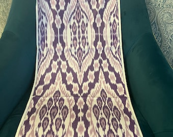 Ljunglila siden-ikat, metervara, bredd 43 cm, ikat för klädsel, siden-ikat, ikat-dekor, designtyg, uzbekiskt tyg