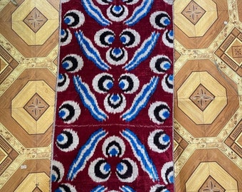 Hand-dyed  Uzbek Bakhmal, Handmade Velvet Ikat Fabric, Width 42cm, Home Decor , Handvowen Ikat, Hand dyed Ikat, By the yard, Uzbek Fabric