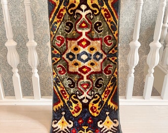 Hand-dyed  Uzbek Bakhmal, Antique pattern, Handmade Velvet Ikat Fabric, Width 44 cm, Home Decor , Handvowen Ikat, By the yard, Uzbek Fabric