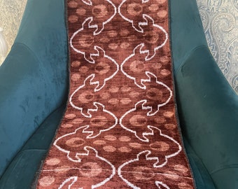 Hand-dyed Uzbek Bakhmal,  Width 15.7inches, Cherry wood Velvet Ikat Fabric, Home Decor,Handvowen Ikat, By the yard, Uzbek Fabric, Upholstery