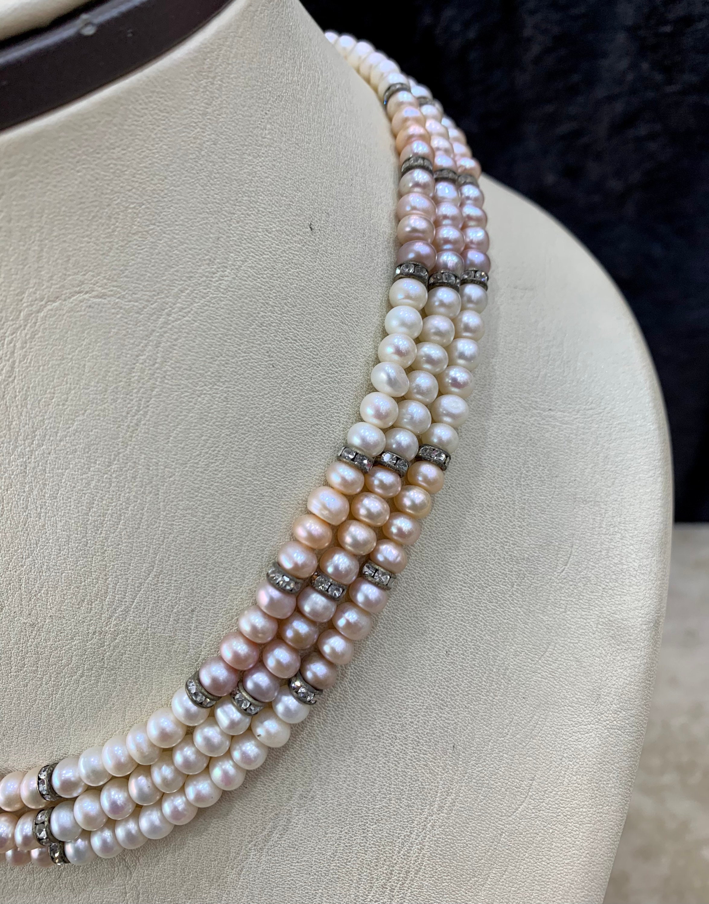 Hyderabadi Pearl Necklace 3 Strand Freshwater Pearl Necklace Etsy UK