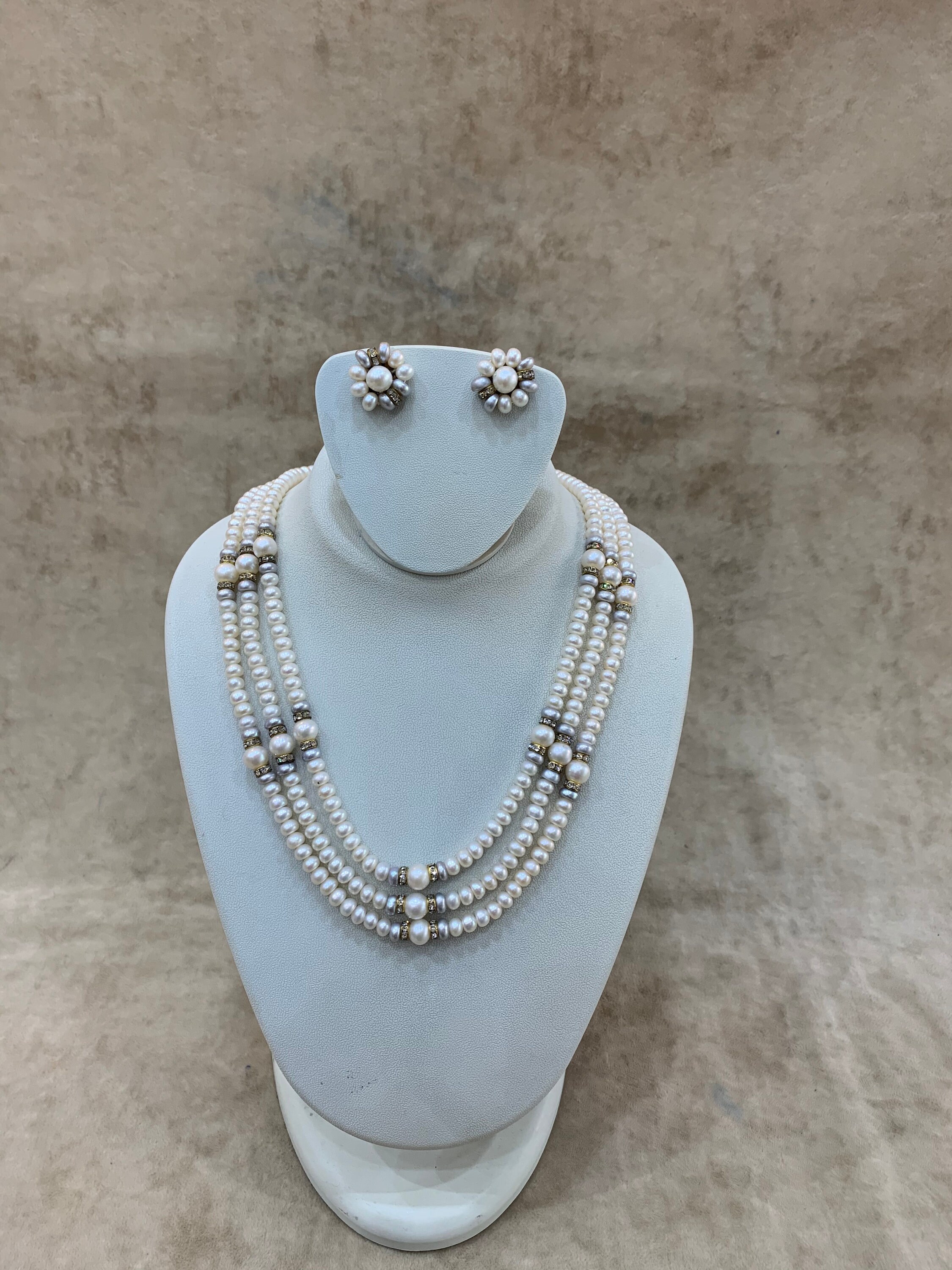 3 Strand Hyderabadi Pearl Necklace Set 
