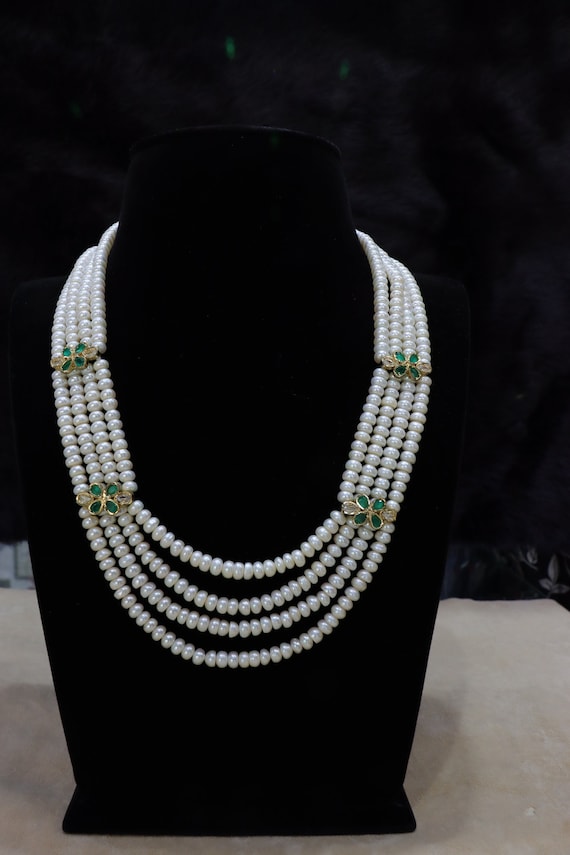 Buy quality Freshwater White Pearls With Stones 4 Layers Necklace JPM0373  in Hyderabad