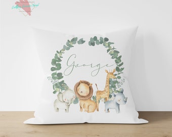 Personalised New Baby Cushion - Jungle Nursery Cushion - Personalised Boy's/Girls Cushion - Lion Cushion - Personalised Baby Boy/Girl Gift