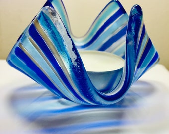 Fusing-Glas Blau T-Licht-Halter