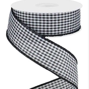 Mini Gingham Check Ribbon, Black and White, Wired Ribbon, 1.5&quot; Wide X 10 Yard Roll