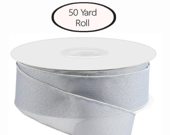 Value Faux Burlap Ribbon, Grey, Wired Edged, 2.5" Wide X 50 Yard Roll