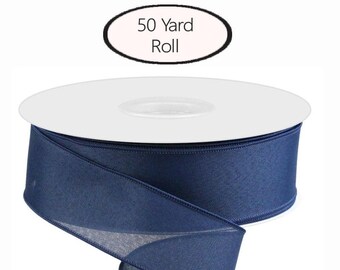 Value Faux Burlap Ribbon, Navy Blue, Wired Edged, 2.5" Wide X 50 Yard Roll