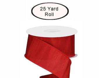 Faux Dupioni Silk Ribbon, Red, Christmas, Valentine's Days, Wired Edge, 2.5" Wide X 25 Yard Roll