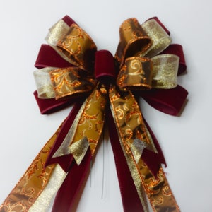 Copper with Leaf Print, Burgundy and Gold Wreath Bow