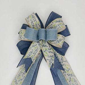 Blue Lavender Floral Print with Blue Linen Bow