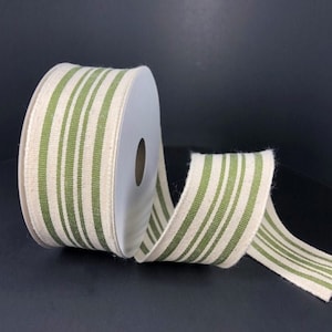 Ivory and Moss Woven French Stripes Ribbon, Ivory/Moss, 1.5&quot; Wide X 10 Yard Roll