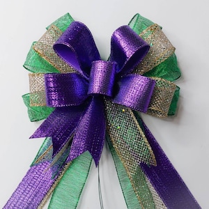 Mardi Gras Bow, Gold Mesh, Purple, Green