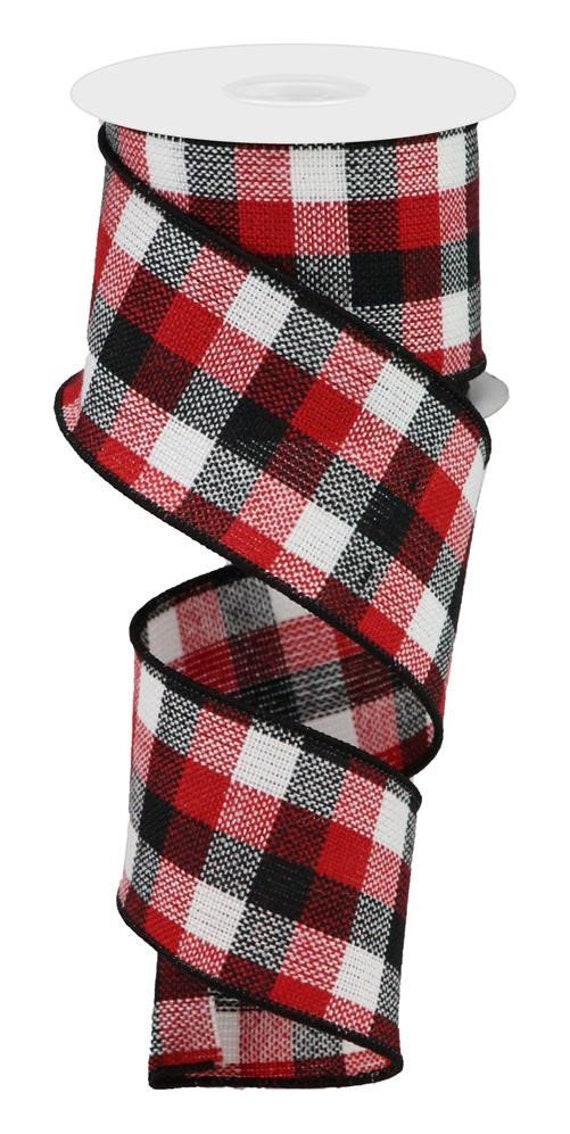 Woven Check Ribbon Red/black/white Wired Ribbon 2.5 Etsy