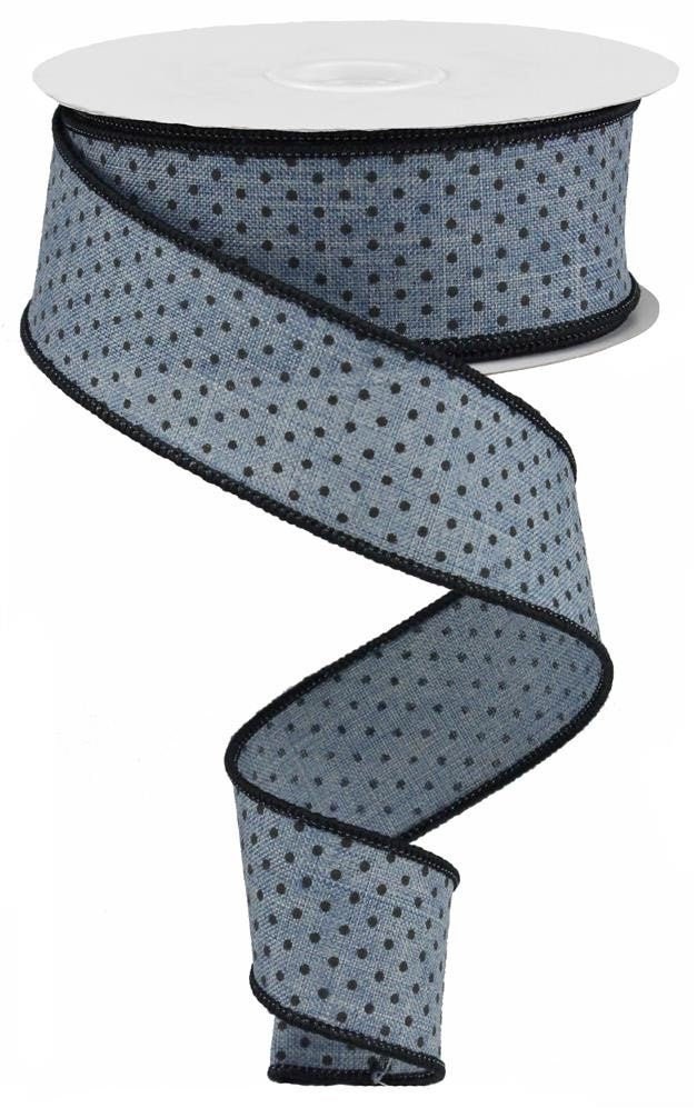Raised Swiss Dot Ribbon, Black on Faded Denim Blue, Royal Ribbon, Wired ...