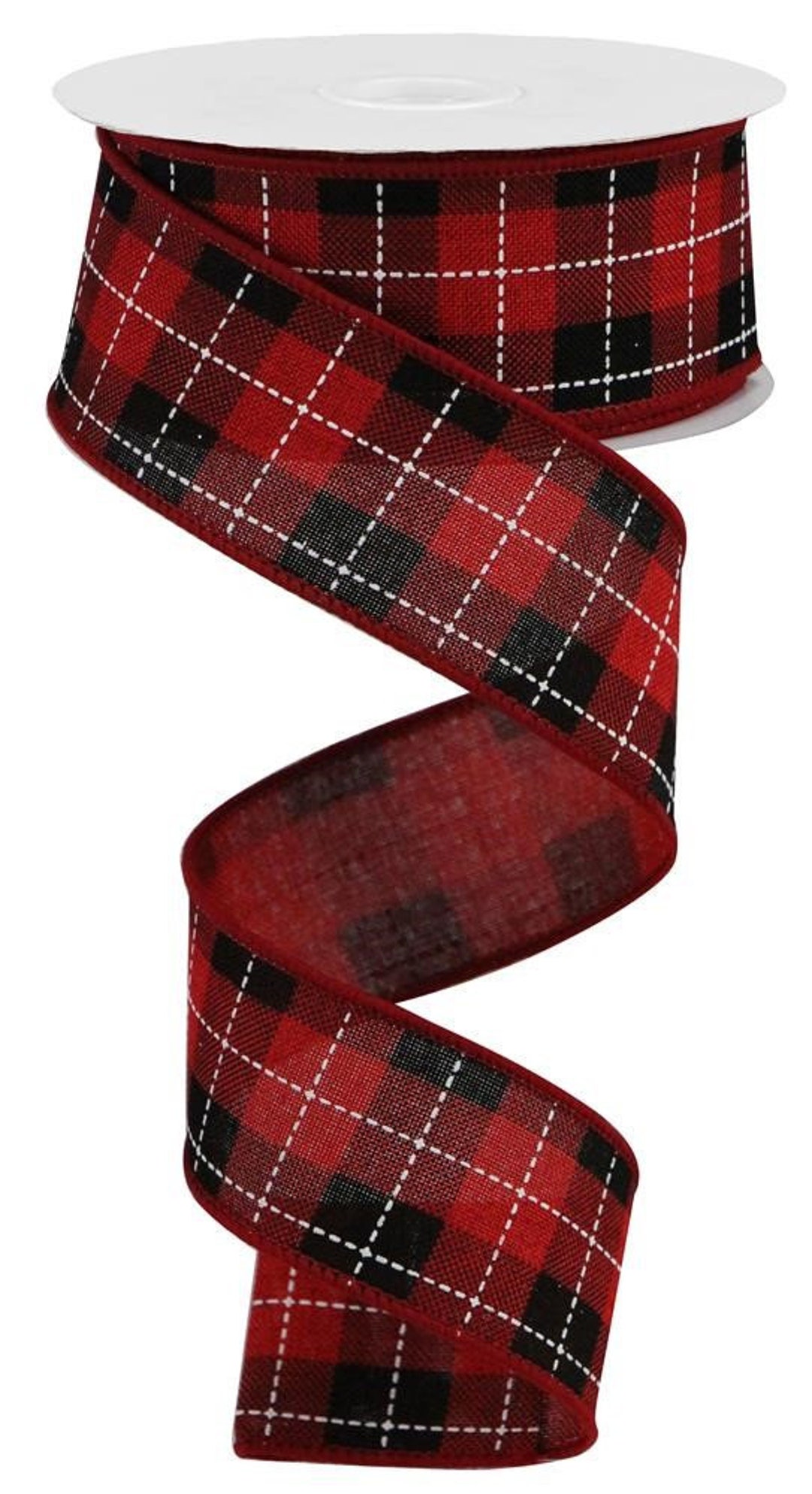Printed Woven Check Ribbon, Red/black/white, Royal Burlap, Wired Ribbon ...