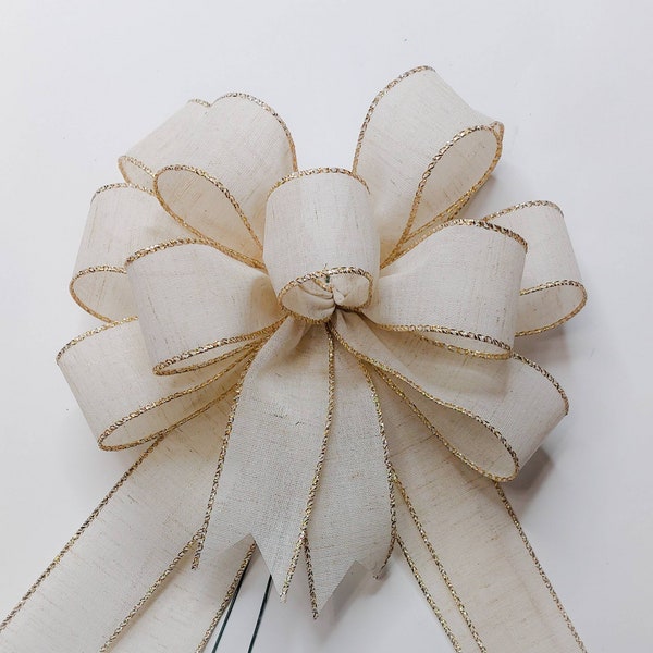 Wreath Bow, Ivory Canvas, Gold Tread, Metallic Gold Edge