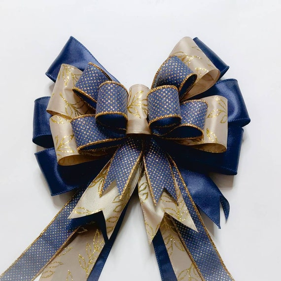 Metallic Silver and Navy Blue Christmas Bow