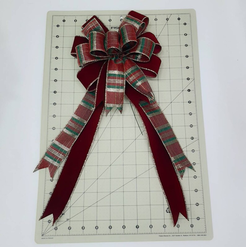 Christmas Bow Wreath Bow Burgundy Plaid Burgundy Velvet - Etsy