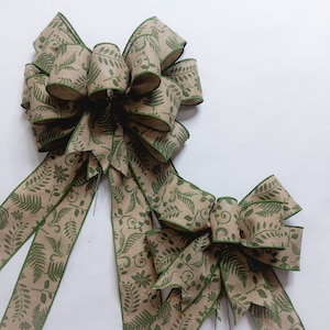 Embroidered Greenery on Beige Wreath Bow