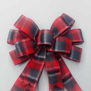 Brushed Plaid Red and Black, Christmas Bow