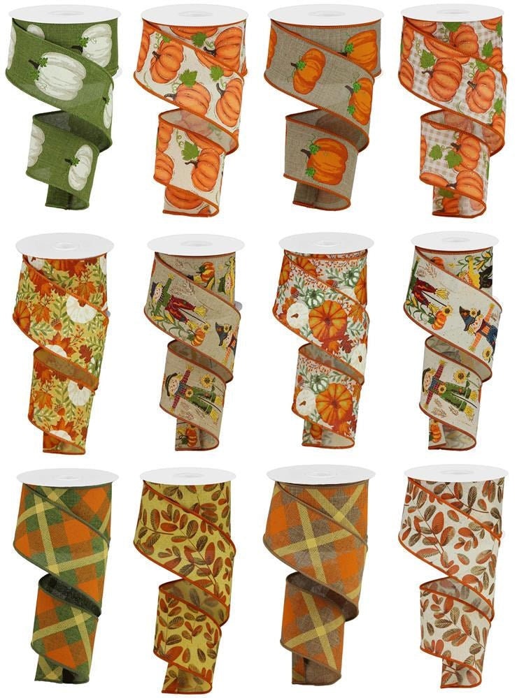 Pumpkin/foliage Ribbon, Autumn/halloween, Mustard/orange/rust, Royal ...