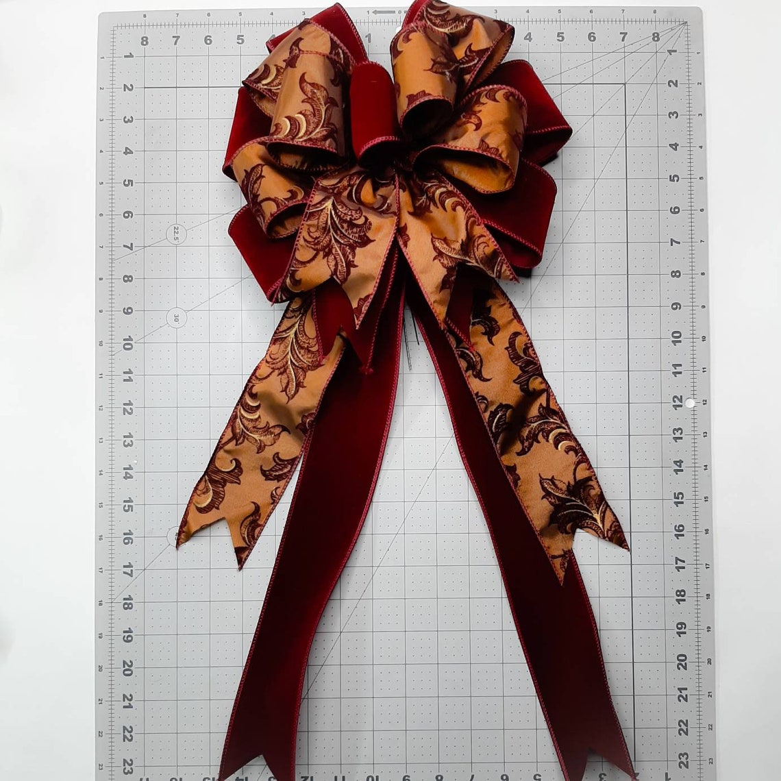 Christmas Bow Wreath Bow Burgundy Velvet Bronze Burgundy Etsy