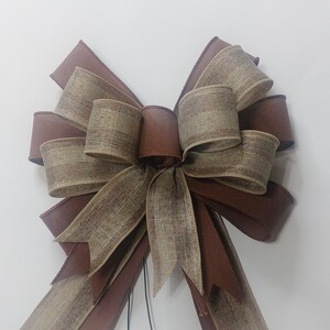Beige Woven Check with Brown Linen Bow